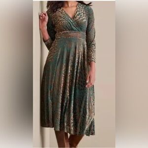* SOLD * Soft  Surroundings Gold and Green Animal Print Midi Dress Size 3x NWT